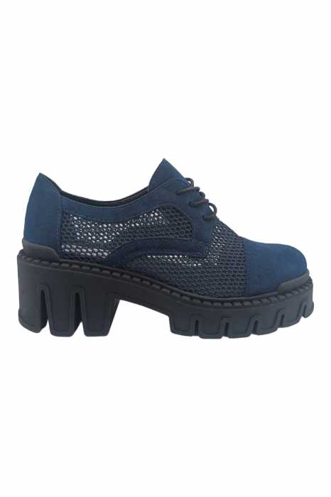 Pantofi damă, plasă, piele naturală velur, talpă cu crampoane, bleumarin, Sandali [2]