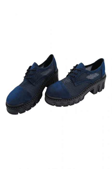 Pantofi damă, plasă, piele naturală velur, talpă cu crampoane, bleumarin, Sandali [6]