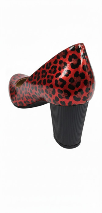 Pantofi damă roșii cu imprimeu leopard lacuit și toc negru striat [3]