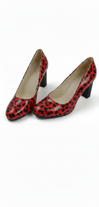Pantofi damă roșii cu imprimeu leopard lacuit și toc negru striat [4]