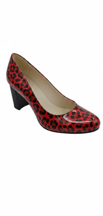 Pantofi damă roșii cu imprimeu leopard lacuit și toc negru striat [2]