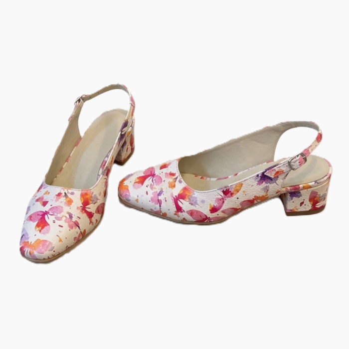 Pantofi dama slingback cu imprimeu Butterfly Bloom, varf patrat, toc 4 cm [4]