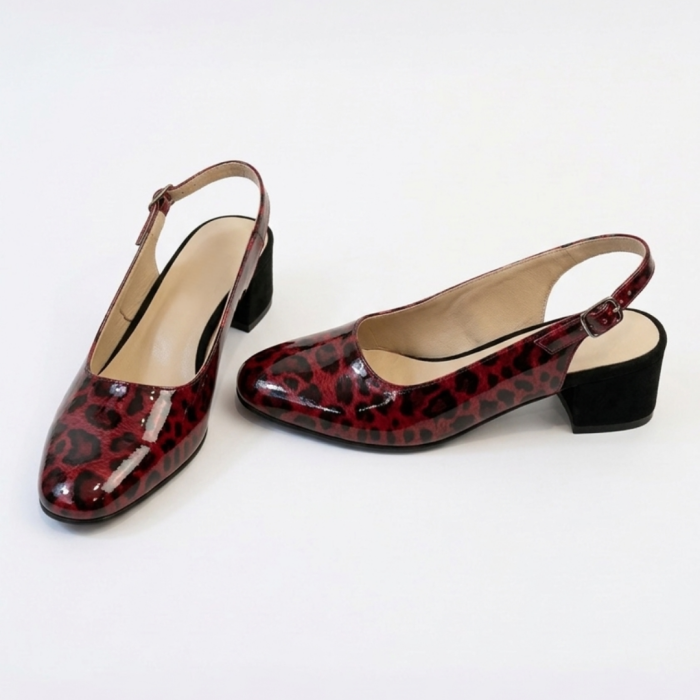Pantofi slingback damă piele – Leopard Roșu Lacuit [5]