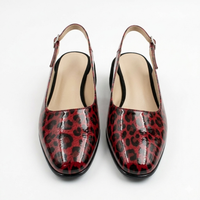 Pantofi slingback damă piele – Leopard Roșu Lacuit [4]