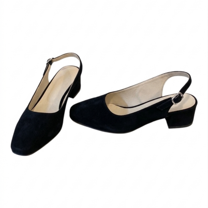 Pantofi Damă Slingback Negri din Piele Întoarsă – Toc 4 cm [4]