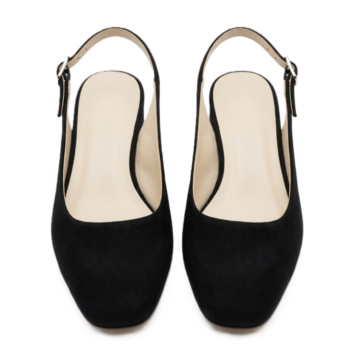 Pantofi Damă Slingback Negri din Piele Întoarsă – Toc 4 cm [3]