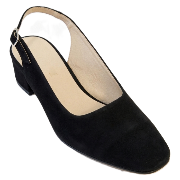 Pantofi Damă Slingback Negri din Piele Întoarsă – Toc 4 cm [2]
