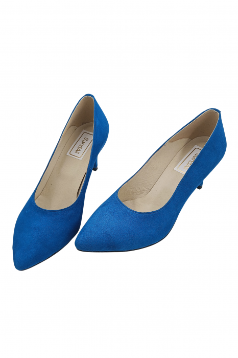 Pantofi damă, stiletto, piele naturală velur, toc cui, albastru, SANDALI [4]