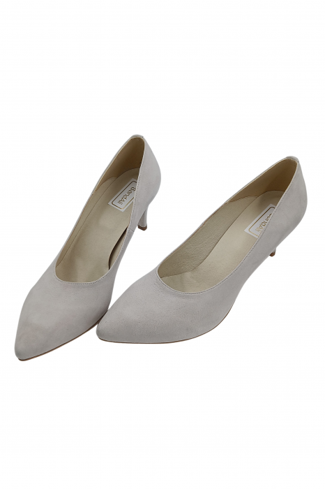 Pantofi damă, stiletto, piele naturală velur, toc cui, gri-bej, SANDALI [4]