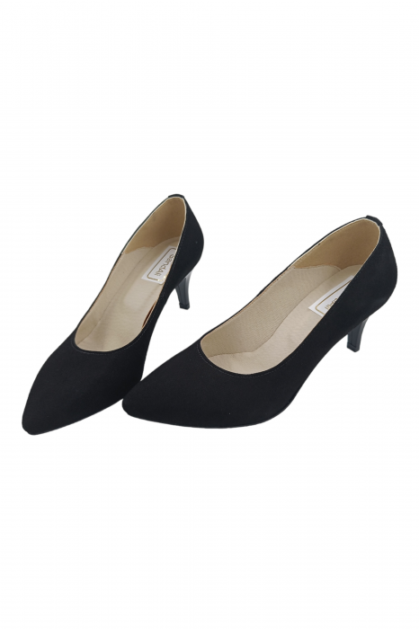 Pantofi damă, stiletto, piele naturală velur, toc cui, negru, SANDALI [4]