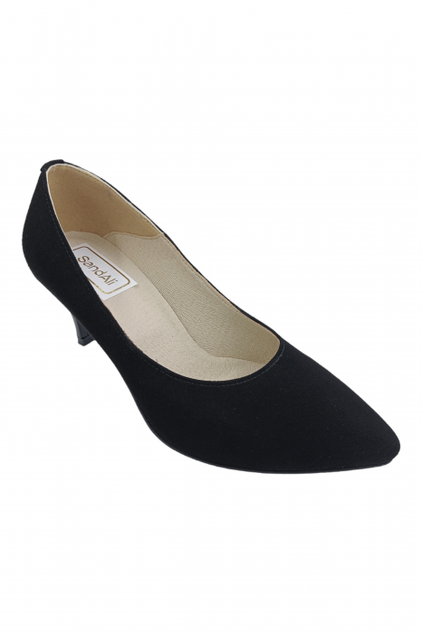 Pantofi damă, stiletto, piele naturală velur, toc cui, negru, SANDALI [2]