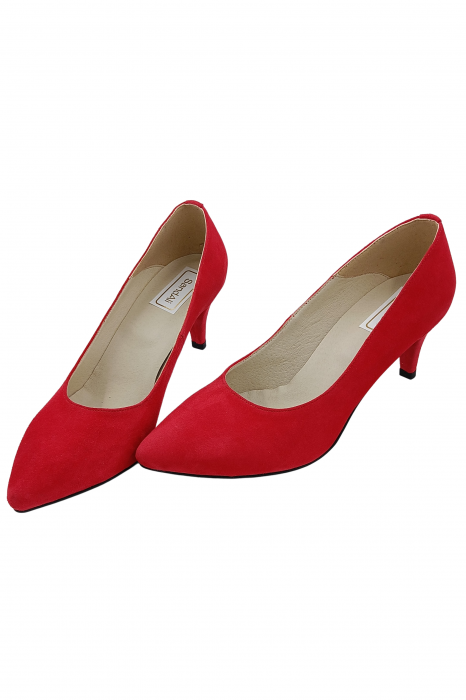 Pantofi damă, stiletto, piele naturală velur, toc cui, roșu, SANDALI [4]