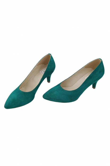 Pantofi damă, stiletto, piele naturală velur, toc cui, verde, SANDALI [4]