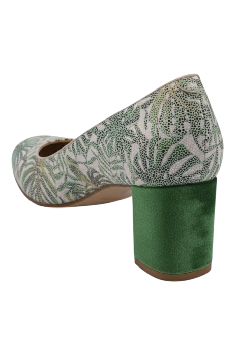 Pantofi damă Sandali verzi cu imprimeu exotic frunze, vârf migdalat, toc 5 cm [3]