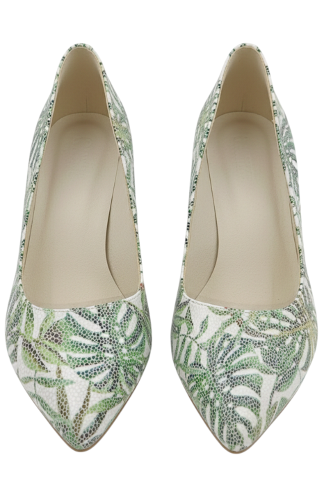 Pantofi damă verzi din piele naturală cu imprimeu frunze exotice, toc masiv 6 cm [4]