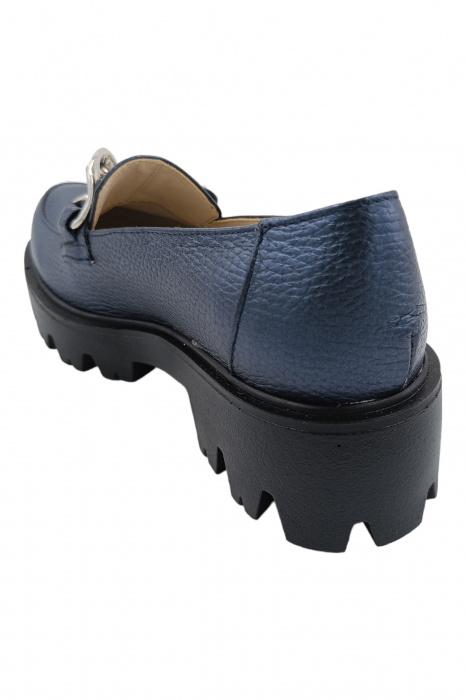 Pantofi mocasini damă, piele naturală bizon, ornament lanț, albastru. SANDALI [3]