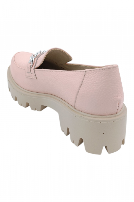 Pantofi mocasini damă, piele naturală bizon, ornament lanț, bej-roz. SANDALI [3]