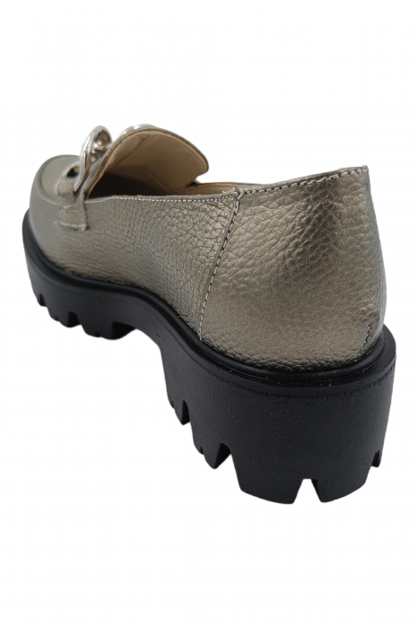 Pantofi mocasini damă, piele naturală bizon, ornament lanț, bronz. SANDALI [3]