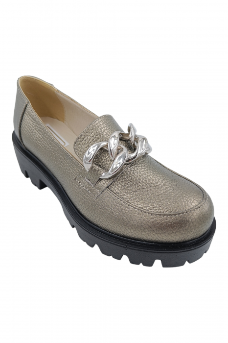 Pantofi mocasini damă, piele naturală bizon, ornament lanț, bronz. SANDALI [2]