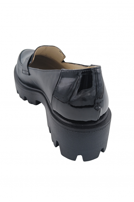 Pantofi mocasini damă, piele naturală box și lac, talpă ușoară, negru, SANDALI [3]