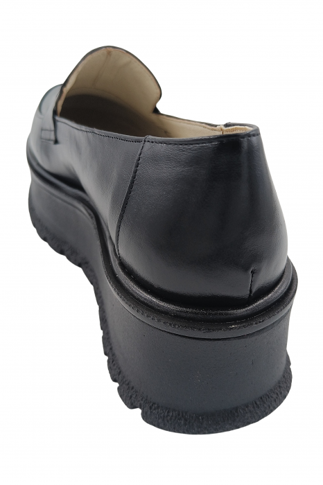 Pantofi mocasini damă, piele naturală box, talpă ușoară înaltă, negru, SANDALI [3]