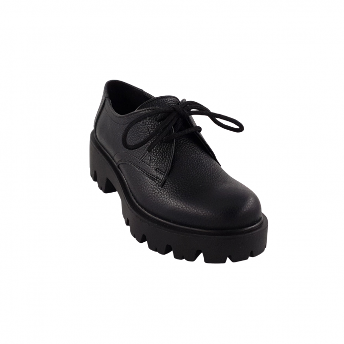 Pantofi oxford damă, piele naturală bizon, talpă ușoară, crampoane mari, negru, Sandali [2]