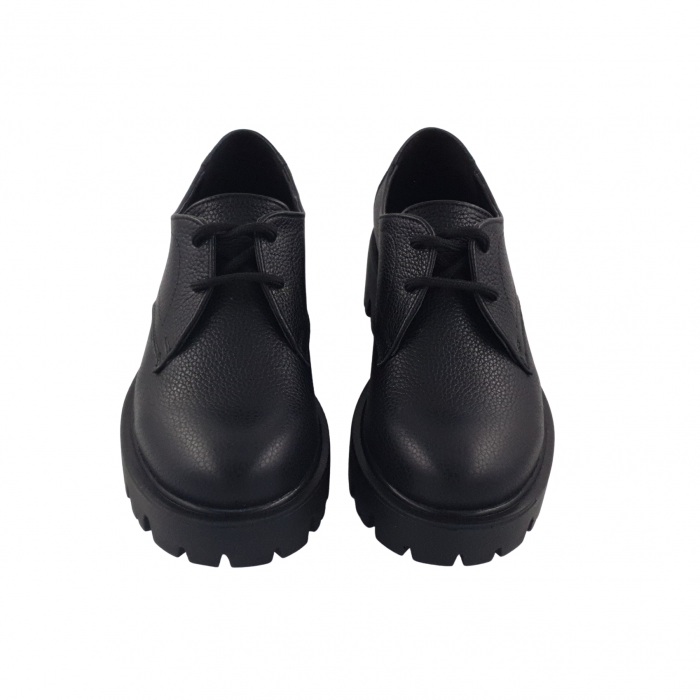 Pantofi oxford damă, piele naturală bizon, talpă ușoară, crampoane mari, negru, Sandali [4]