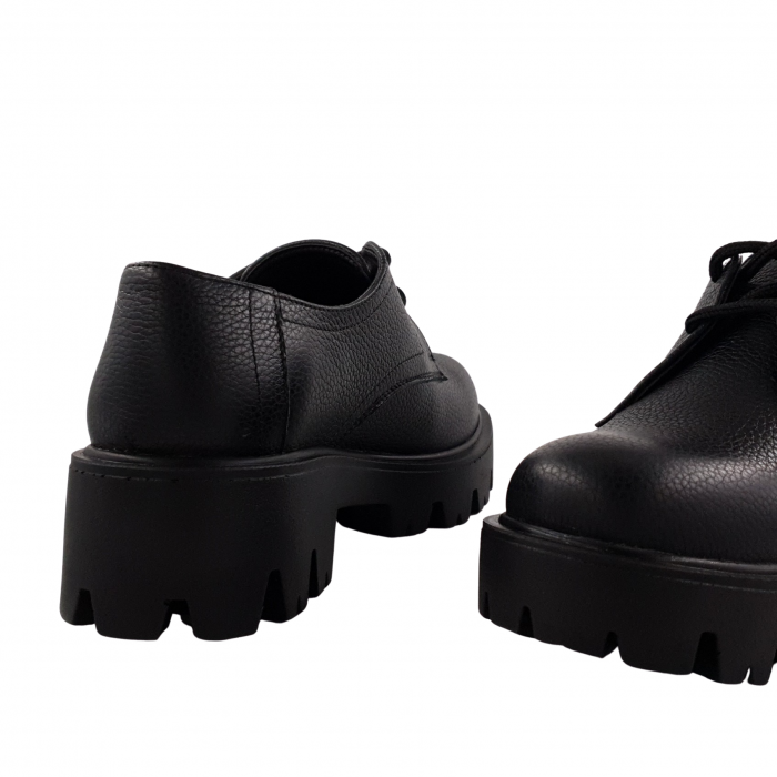 Pantofi oxford damă, piele naturală bizon, talpă ușoară, crampoane mari, negru, Sandali [3]