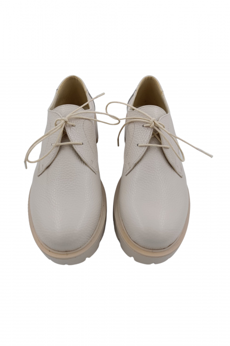Pantofi oxford damă, piele naturală bizon, talpă ușoară bej, bej, Sandali [3]