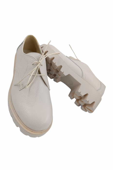 Pantofi oxford damă, piele naturală bizon, talpă ușoară bej, bej, Sandali [4]