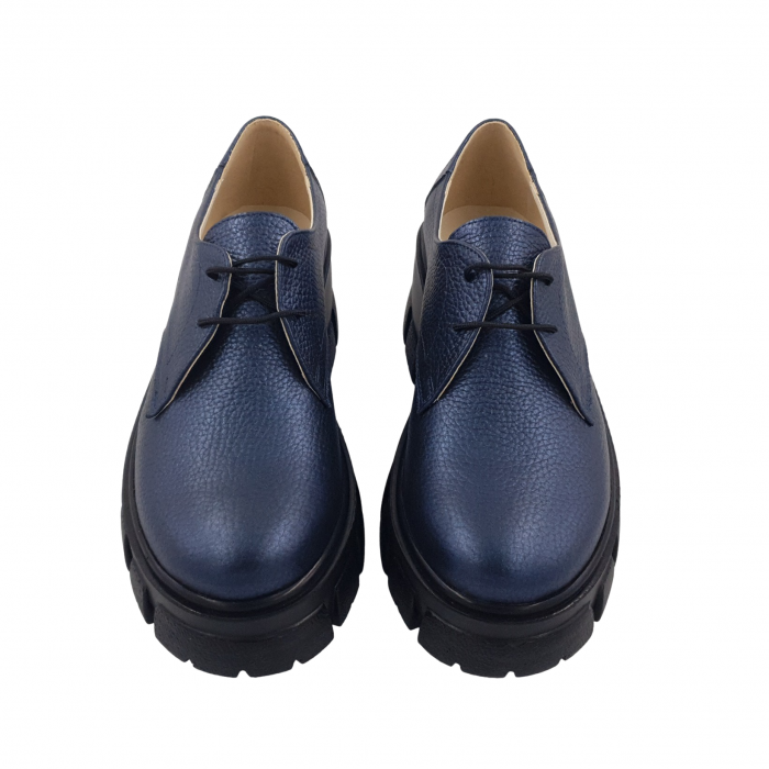 Pantofi oxford damă, piele naturală bizon, talpă cu crampoane, bleumarin, Sandali [3]