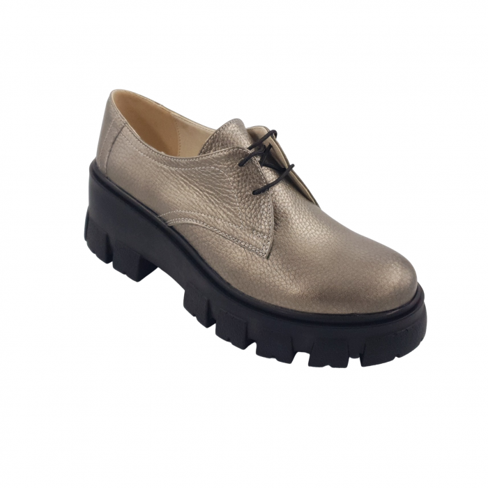 Pantofi oxford damă, piele naturală bizon, bronz, 38 [1]