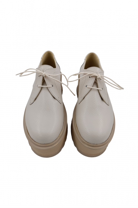 Pantofi oxford damă, piele naturală bizon, talpă înaltă bej ,bej, Sandali [3]