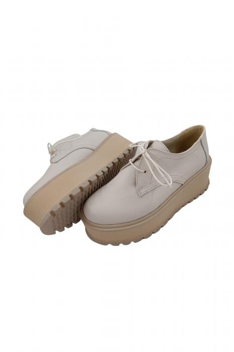 Pantofi oxford damă, piele naturală bizon, talpă înaltă bej ,bej, Sandali [4]