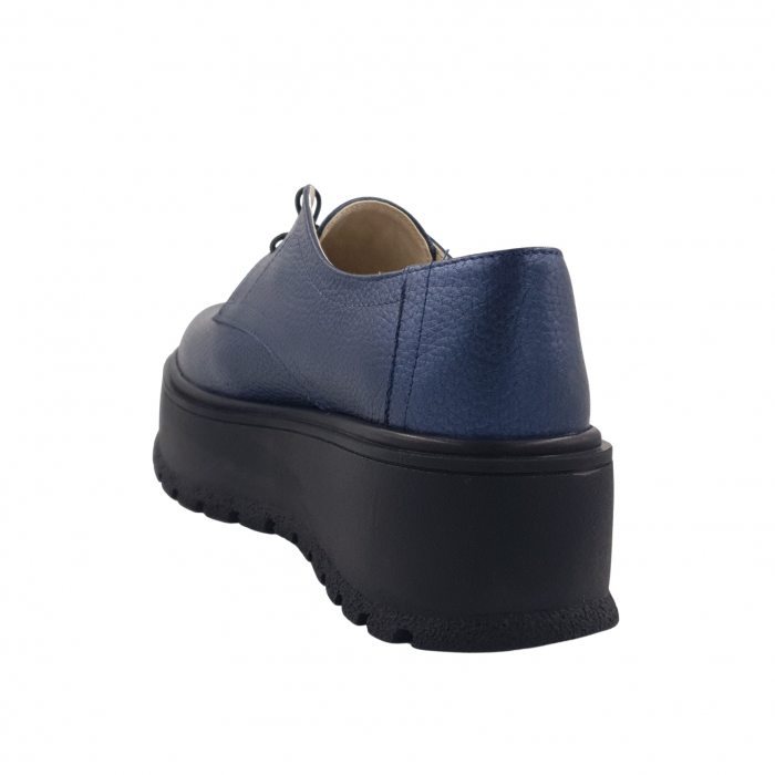 Pantofi oxford damă, piele naturală bizon, talpă înaltă, bleumarin, Sandali [2]