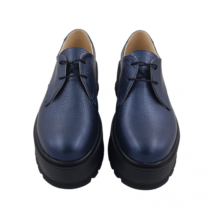 Pantofi oxford damă, piele naturală bizon, talpă înaltă, bleumarin, Sandali [3]