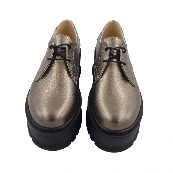 Pantofi oxford damă, piele naturală bizon, talpă înaltă, bronz, Sandali [3]