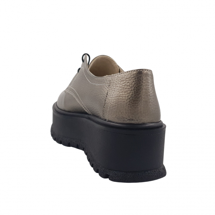 Pantofi oxford damă, piele naturală bizon, talpă înaltă, bronz, Sandali [2]