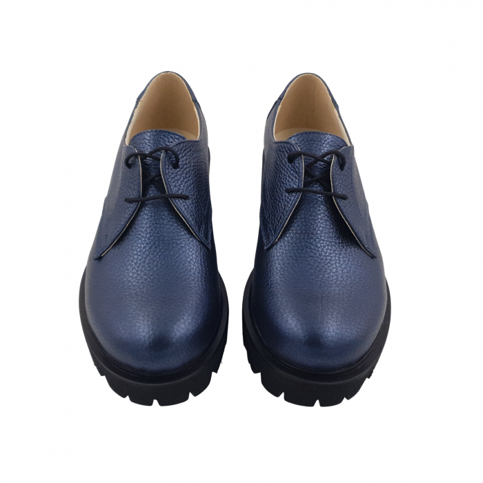 Pantofi oxford damă, piele naturală bizon, talpă ușoară, crampoane mari, bleumarin, Sandali [3]