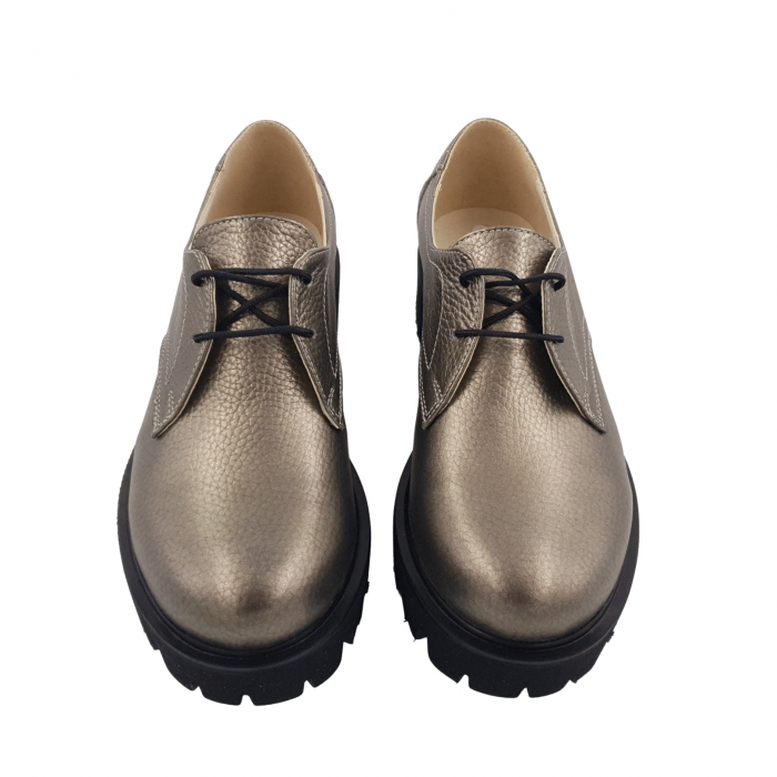 Pantofi oxford damă, piele naturală bizon, talpă ușoară, crampoane mari, bronz, Sandali [3]