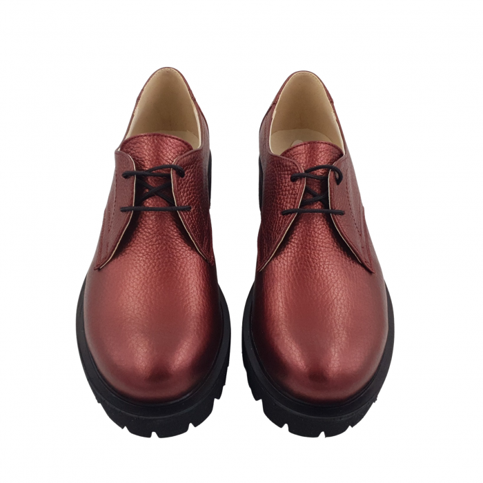 Pantofi oxford damă, piele naturală bizon, talpă ușoară, crampoane mari, grena, Sandali [3]