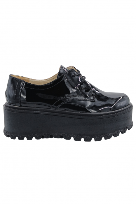 Pantofi oxford damă, piele naturală lăcuită, talpă ușoară înaltă, negru, SANDALI [2]