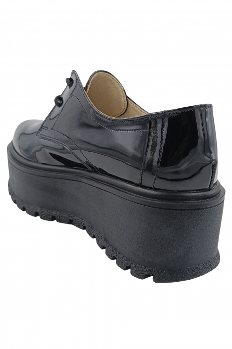 Pantofi oxford damă, piele naturală lăcuită, talpă ușoară înaltă, negru, SANDALI [3]