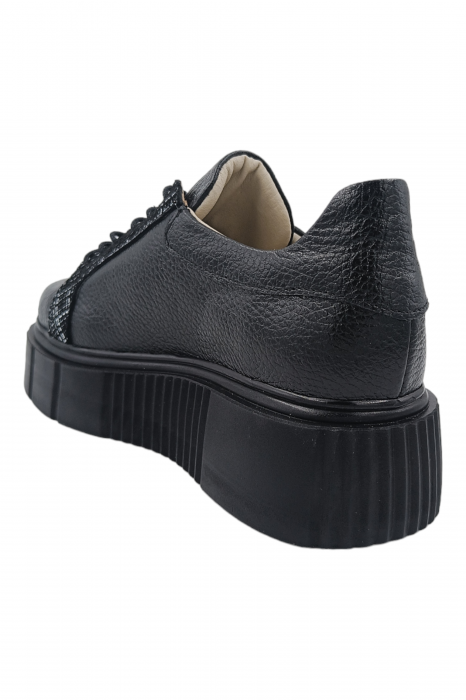 Pantofi damă fara toc, piele naturală bizon, talpă înaltă, carouri, negru, Sandali [3]