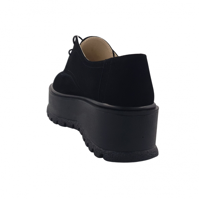 Pantofi oxford damă, piele naturală velur, talpă înaltă, negru, Sandali [2]