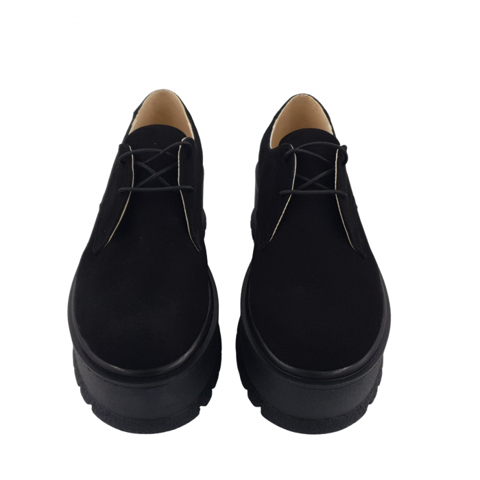 Pantofi oxford damă, piele naturală velur, talpă înaltă, negru, Sandali [3]