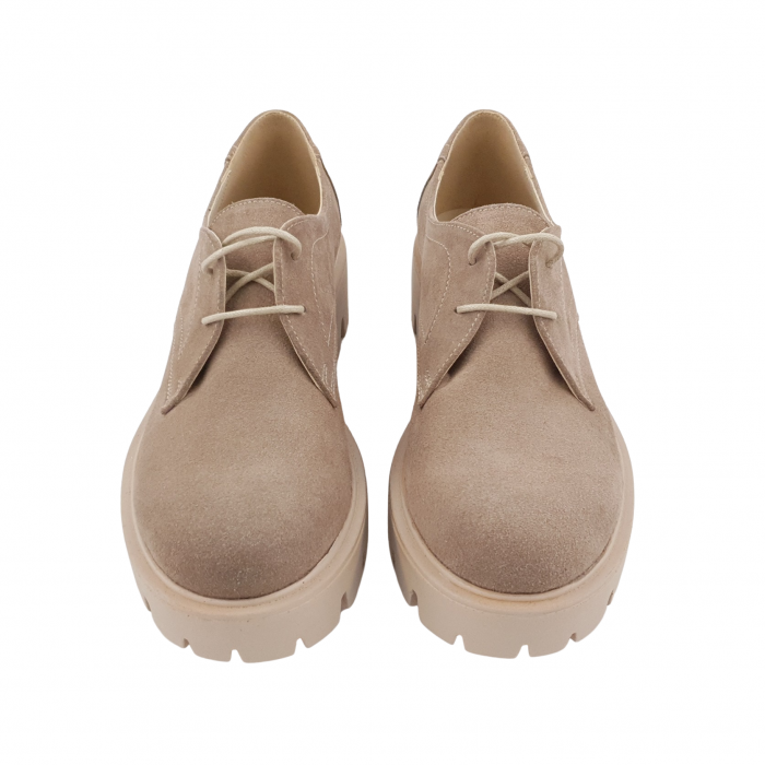 Pantofi oxford damă, piele naturală velur, talpă ușoară, crampoane mari, bej, Sandali [3]