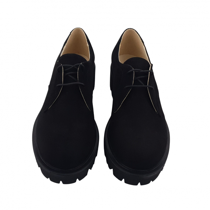 Pantofi oxford damă, piele naturală velur, talpă ușoară, crampoane mari, negru, Sandali [3]