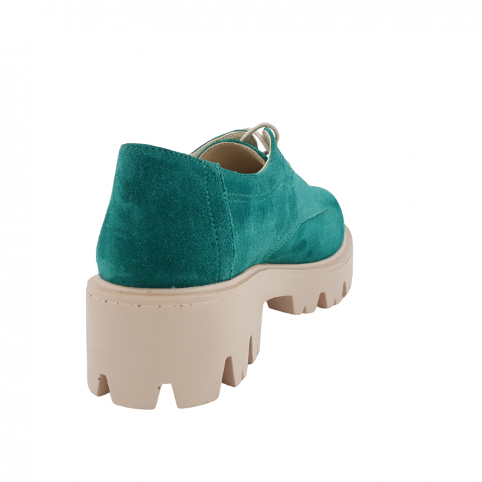 Pantofi oxford damă, piele naturală velur, talpă ușoară, crampoane mari, verde, Sandali [2]
