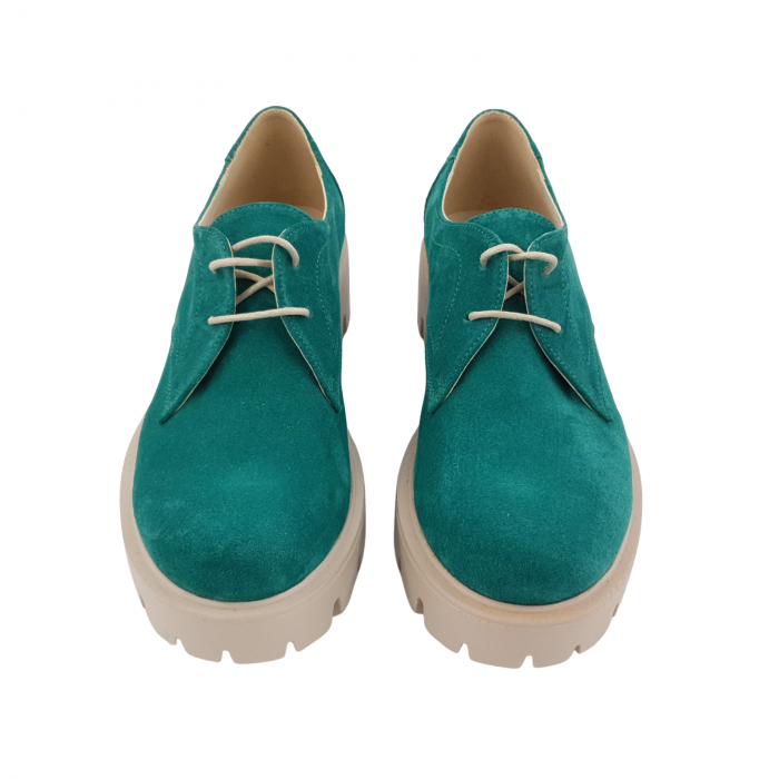 Pantofi oxford damă, piele naturală velur, talpă ușoară, crampoane mari, verde, Sandali [3]